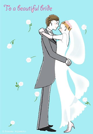 写真なし結婚報告ハガキ素材｜新郎新婦イラスト3